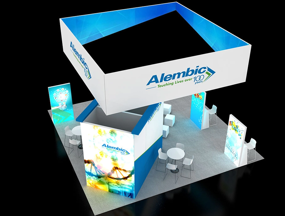 Exhibit 30x30 booth with open floor and counters